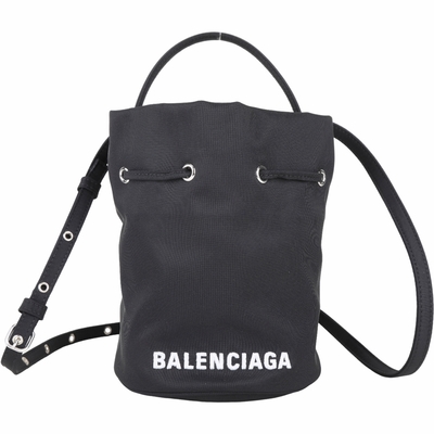 BALENCIAGA Wheel XS 字母刺繡再生尼龍手提/斜背水桶包(黑色)