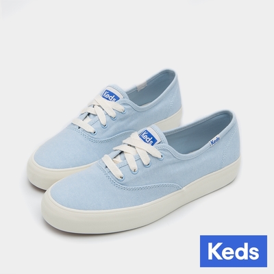 Keds 經典寬楦寶寶藍厚底帆布休閒鞋-藍色 9241W110104