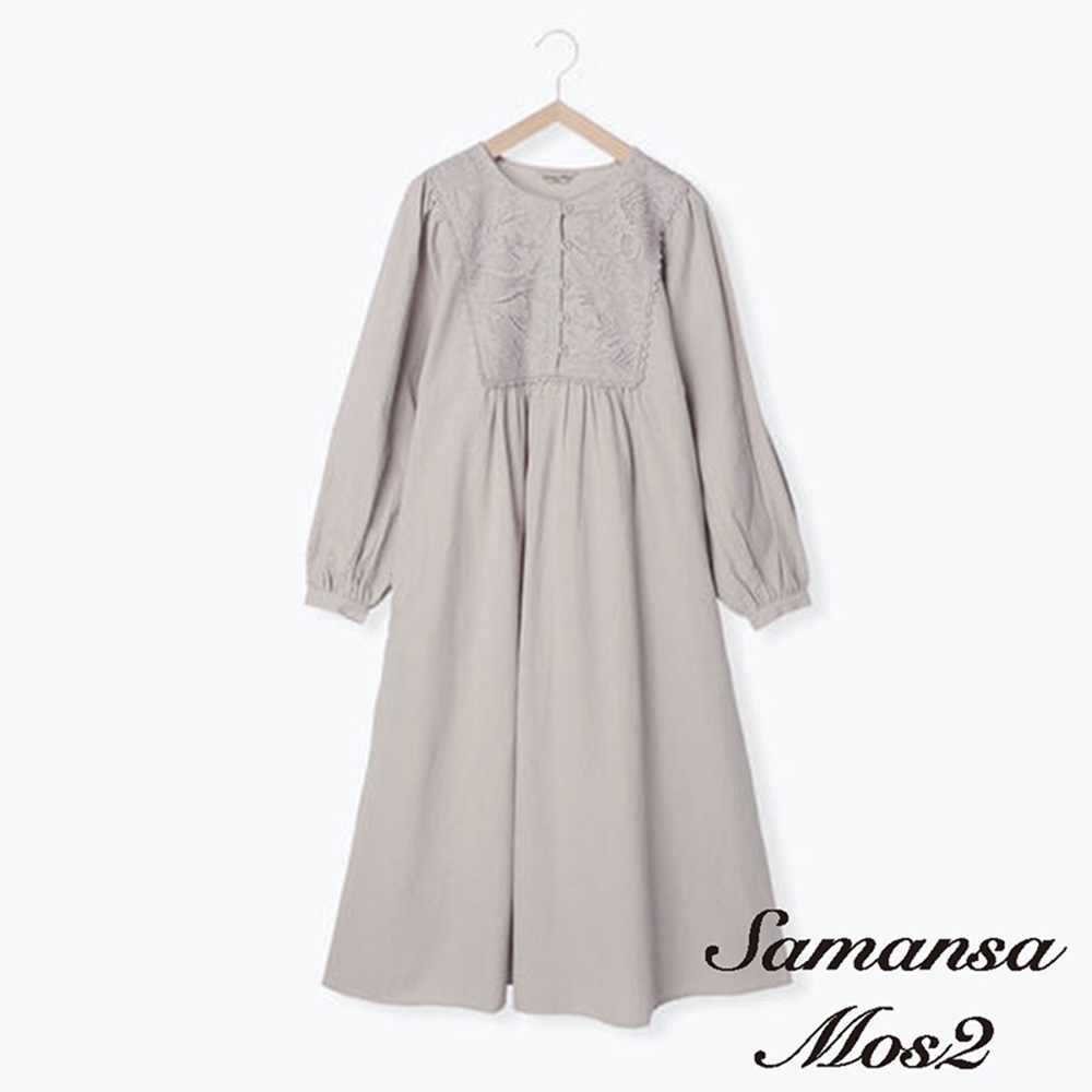 Samansa Mos2  復古植物蕾絲拼接排釦長洋裝