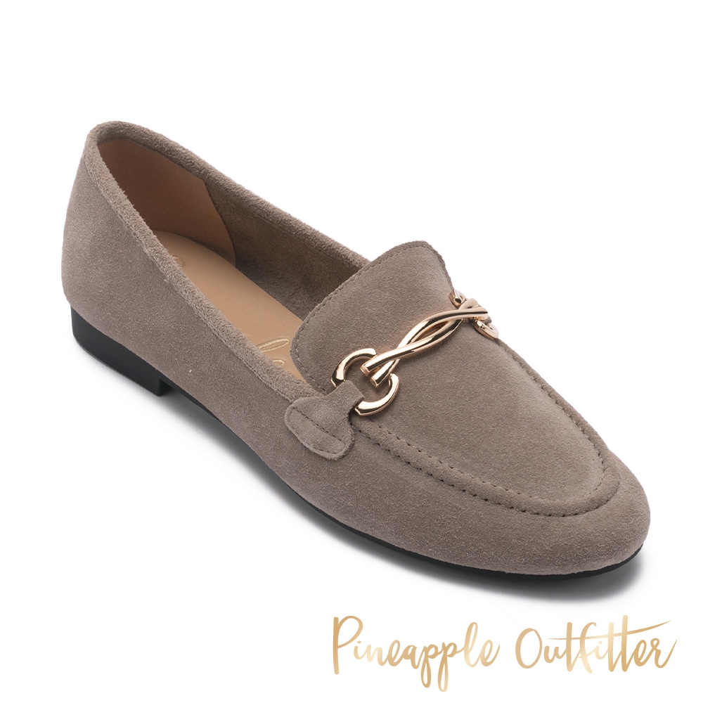 Pineapple Outfitter-MAEKO 麂皮金屬釦深口平底鞋-灰色