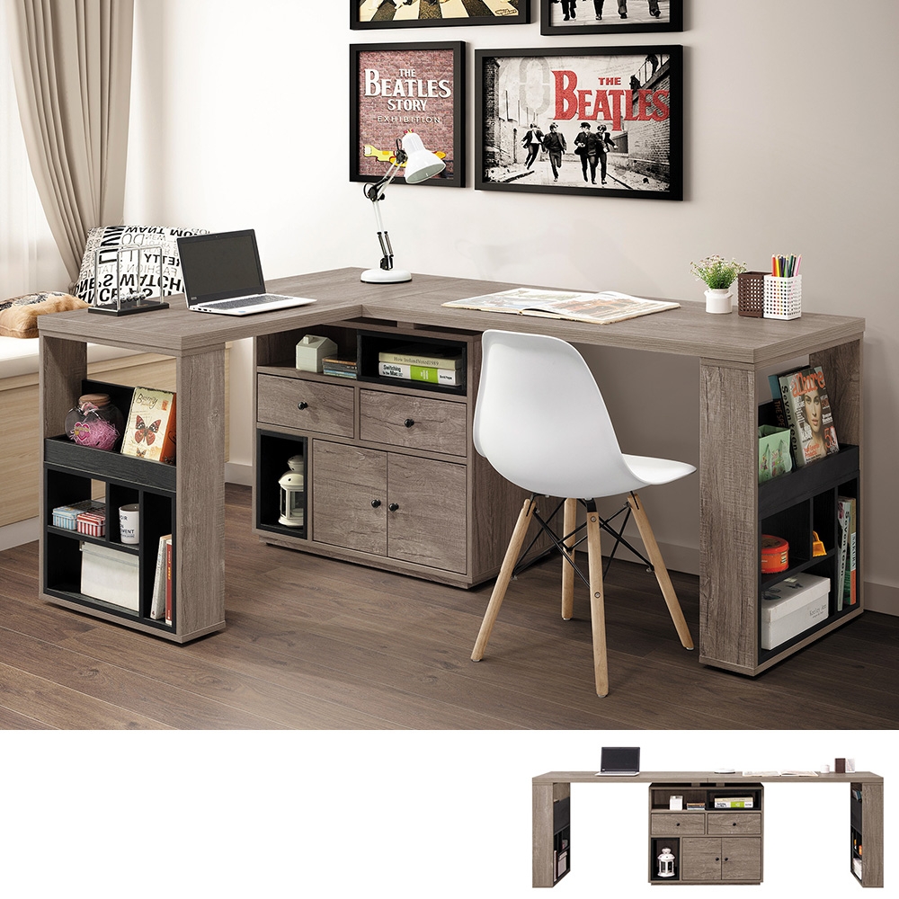 Boden-喬達5.9尺多功能L型伸縮書桌/工作桌/辦公桌-176x120x75cm