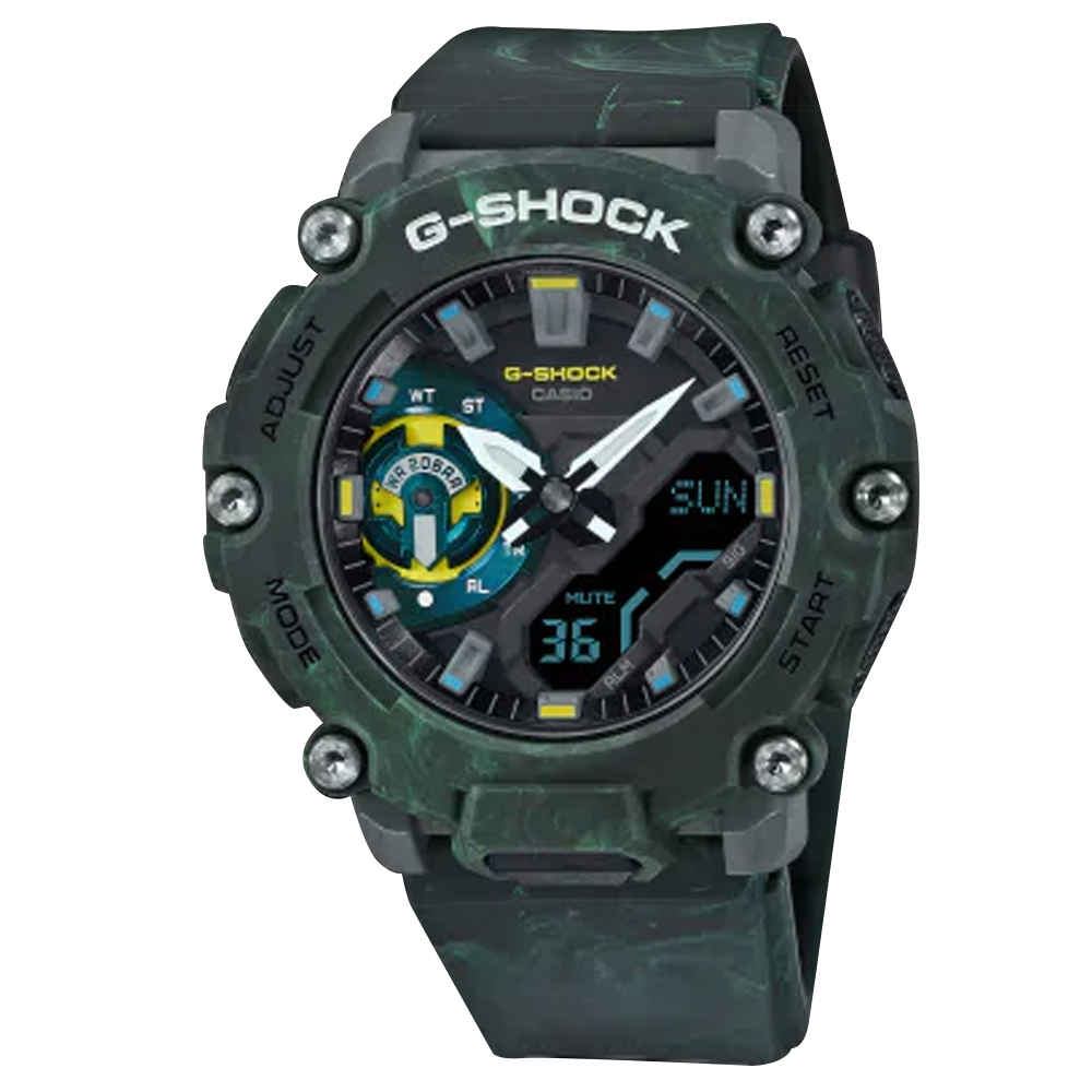G-SHOCK CASIO 卡西歐 神秘森林系列 雙顯 計時碼錶 防水 橡膠手錶-綠色/47mm