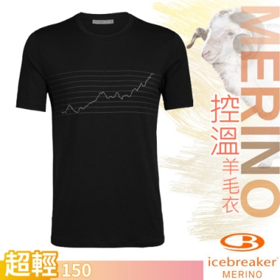 Icebreaker 男款 Tech Lite 美麗諾羊毛 圓領短袖上衣(指數波動).透氣休閒衫T恤.排汗衣_黑