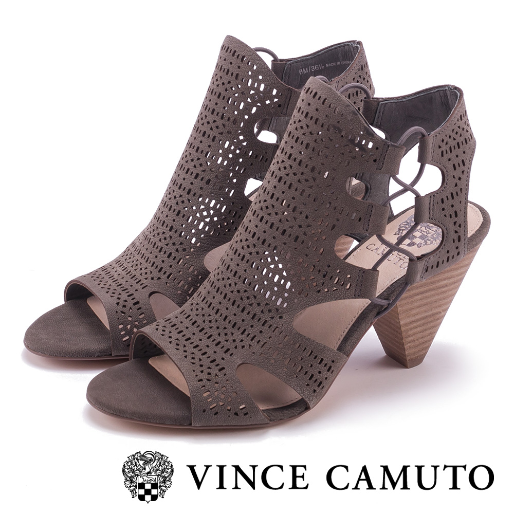 VINCE CAMUTO 氣質簍空刻紋魚口高跟鞋-灰色