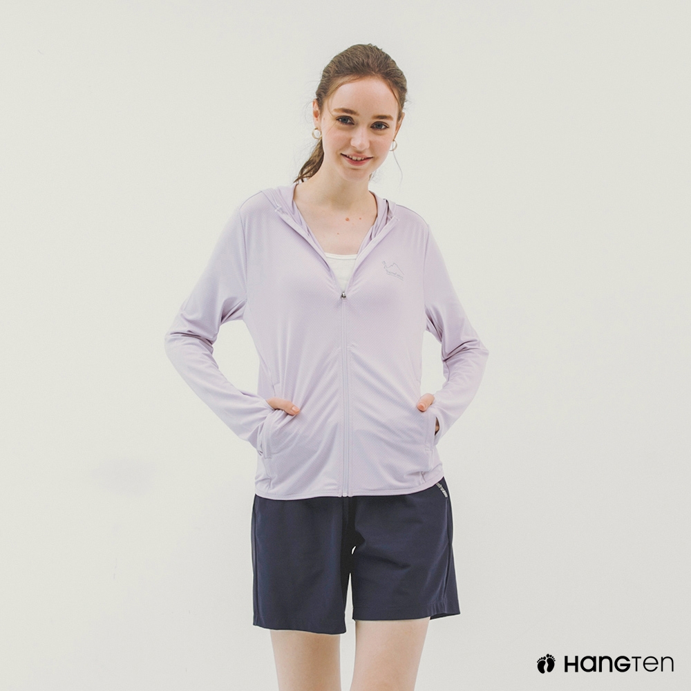 Hang Ten-女裝-恆溫多功能-方格提織涼感防曬彈力連帽外套-淺紫
