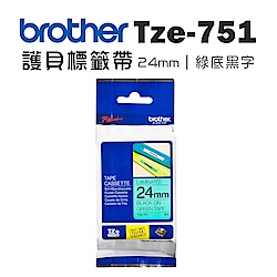 Brother TZe-751 護貝標籤帶 ( 24mm 綠底黑字 )