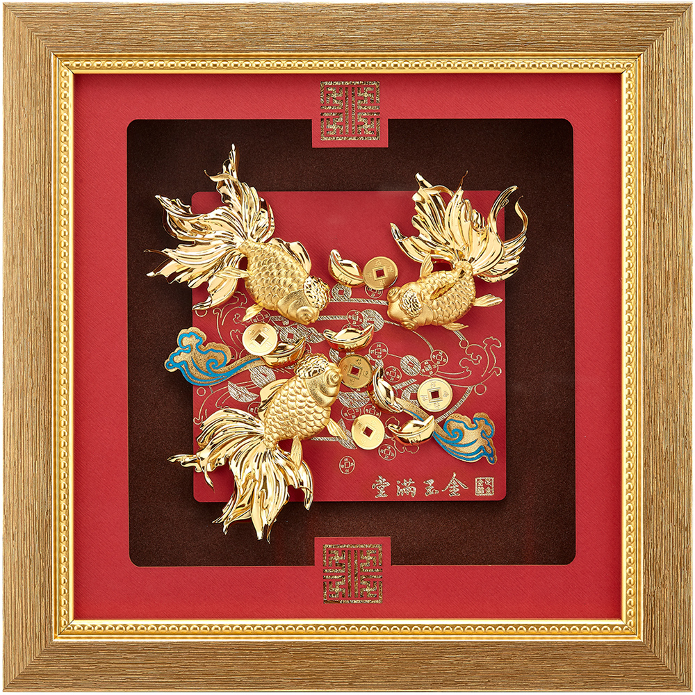 純金祥和金箔畫系列~金魚【金玉滿堂】....24 x24 cm