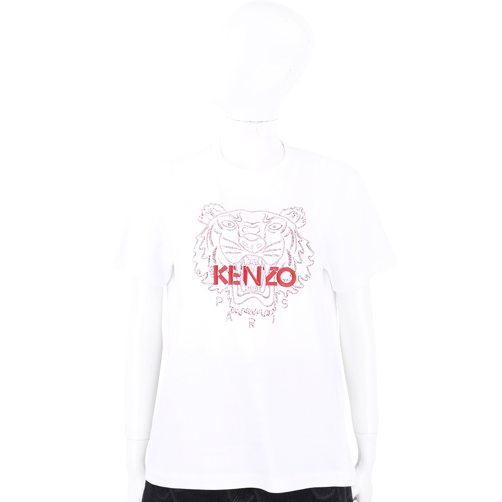 KENZO Tiger 虎頭配色刺繡寬鬆版白色短袖TEE T恤(女款)