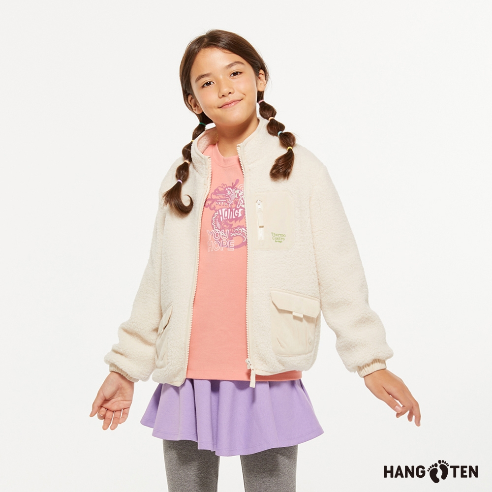 Hang Ten-童裝-恆溫多功能-雪爾帕保暖口袋立領外套-米白
