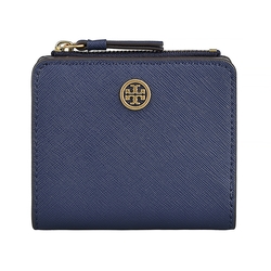 TORY BURCH Robinson金屬圓標LOGO牛皮6卡釦式零錢短夾(海軍藍)