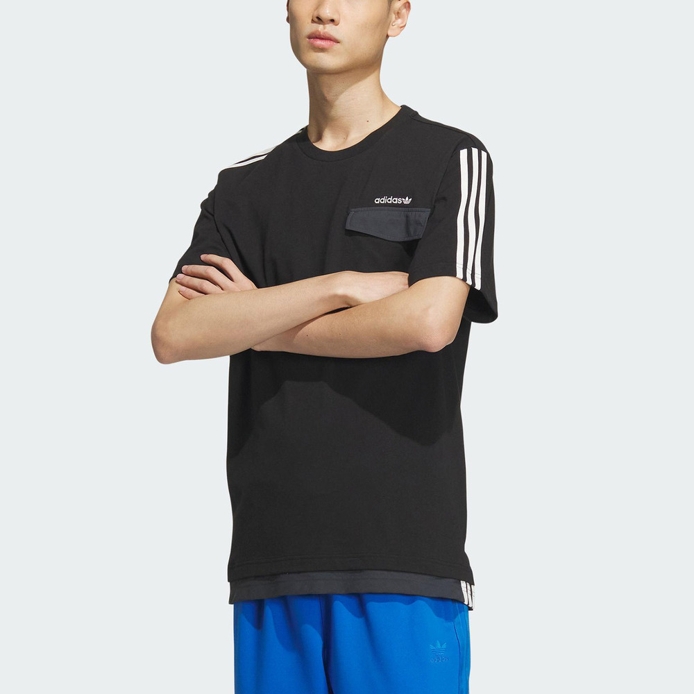 Adidas LT Tee M [IU4812] 男 短袖 上衣 亞洲版 運動 休閒 假兩件 棉質 舒適 穿搭 黑
