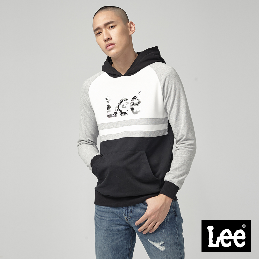 Lee 大LOGO長袖連帽厚TEE-標準版-灰