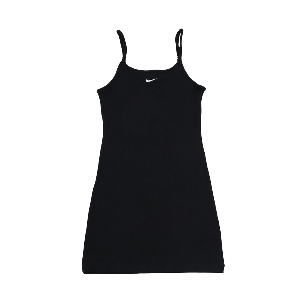 Nike 細肩短裙 NSW Essential Rib Dress 女款 黑 羅紋 刺繡 無袖 裙子 DM6231-010