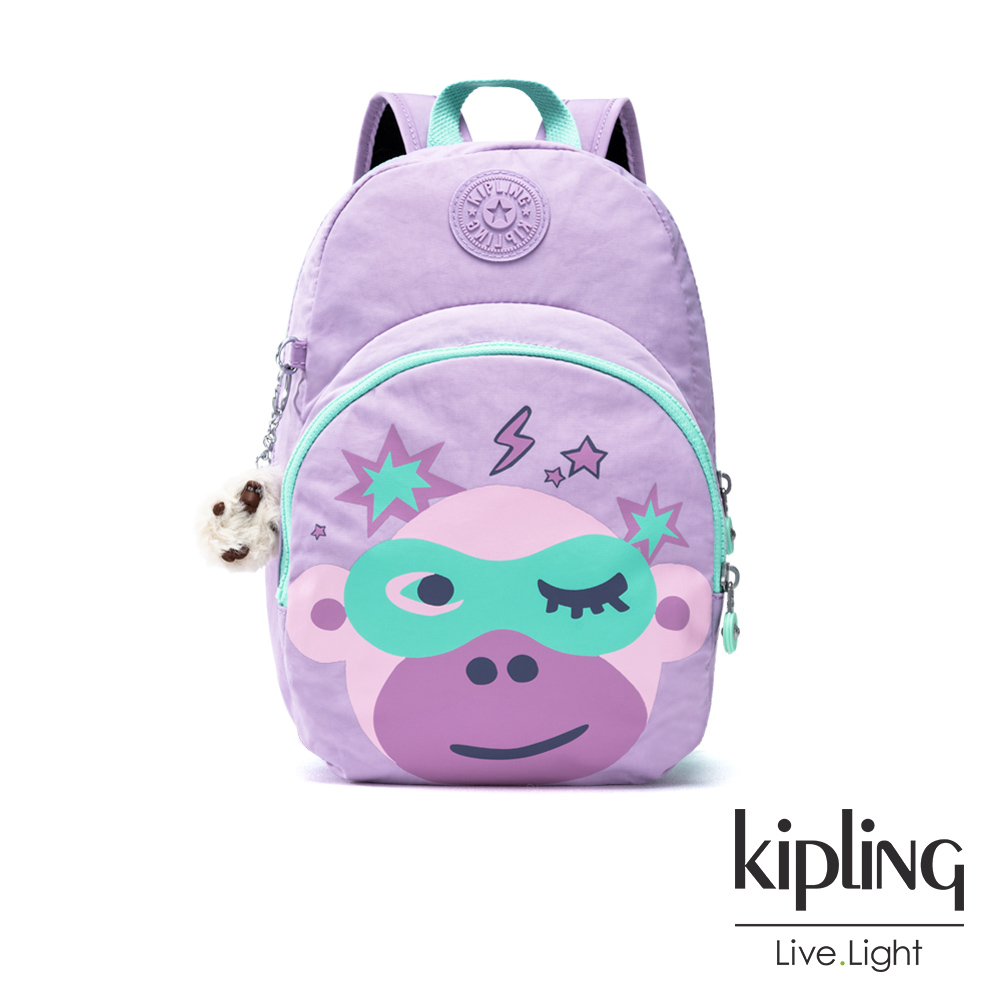 Kipling 甜美薰衣草紫猴臉兒童雙肩包-DONAE