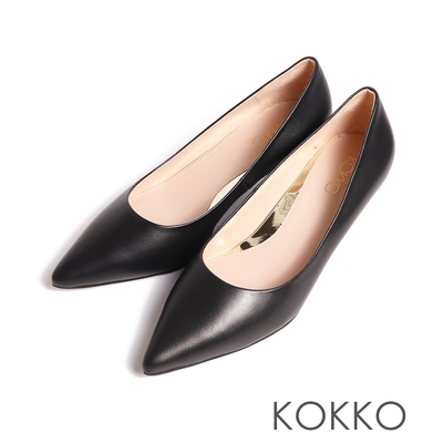 KOKKO簡約大方綿羊皮尖頭低跟包鞋黑色