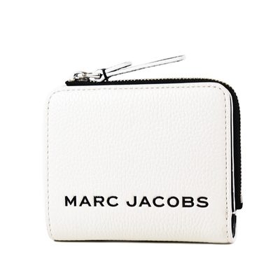 MARC JACOBS 專櫃款 拚色黑色LOGO荔枝紋對開釦式短夾-黑/白