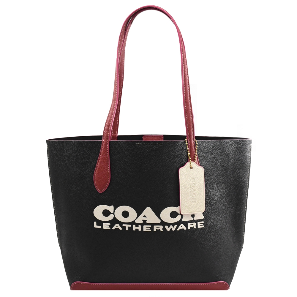 COACH KIA品牌LOGO印花皮革托特包(黑)