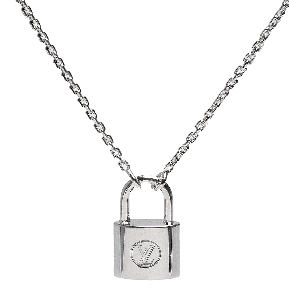 LV Q93559經典SILVER LOCKIT字母LOGO 925純銀鎖頭吊墜項鍊