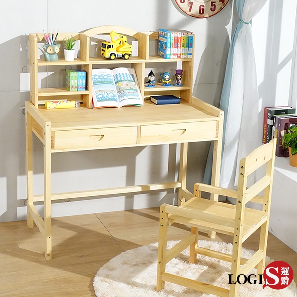 LOGIS 多層架大地實木成長桌椅組(100X50CM)書桌椅 課桌椅 電腦桌 成長桌椅