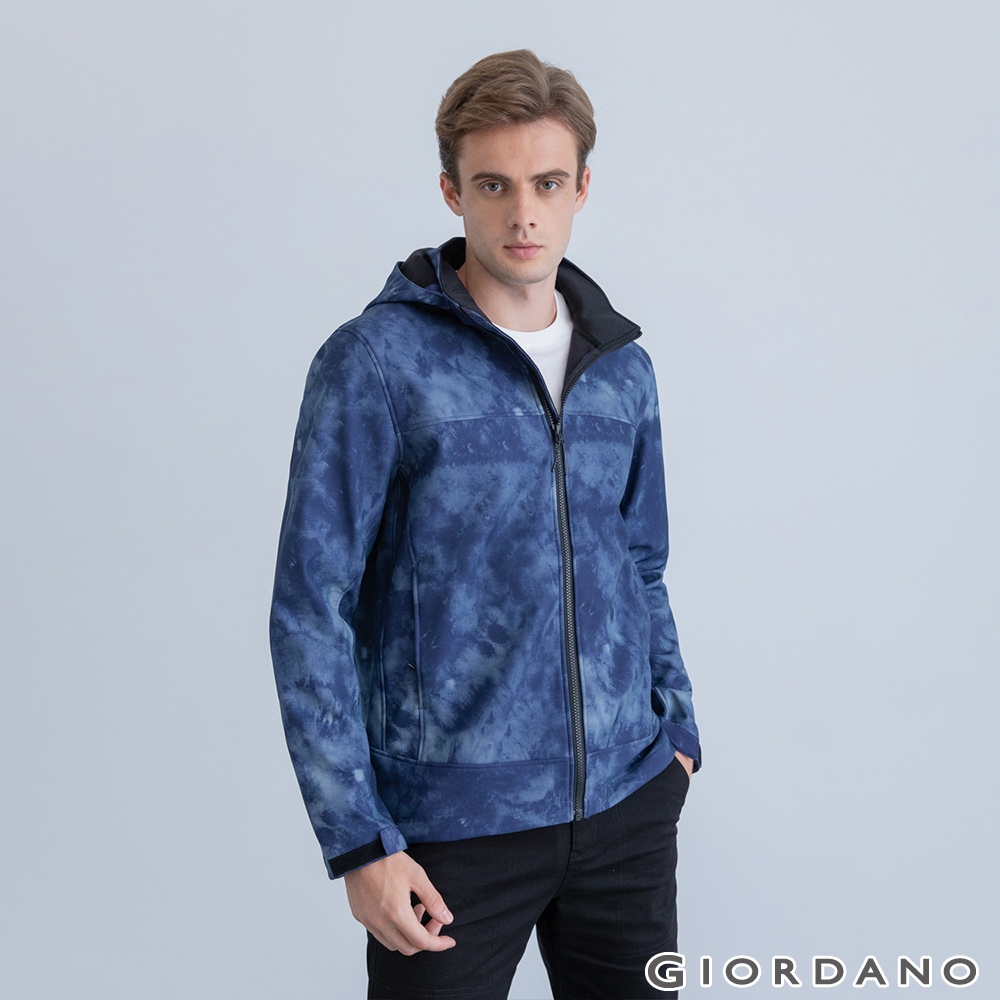 GIORDANO 男裝防潑水可拆式連帽外套 - 95 灰/藍