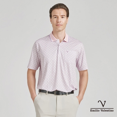 【Emilio Valentino范倫鐵諾】男裝吸排涼感彈性短袖POLO衫-粉橘(66-4V8117)