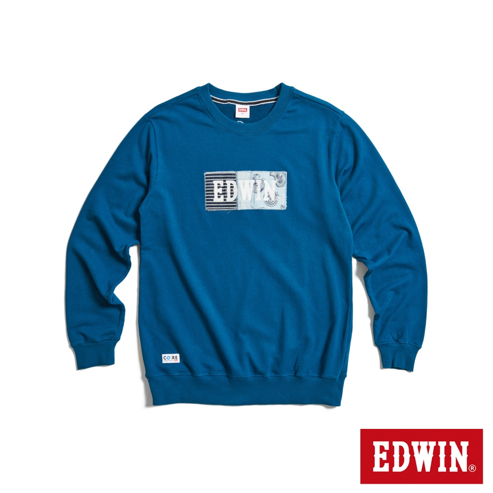 EDWIN 再生系列 CORE 環保丹寧拼貼BOX LOGO厚長袖T恤-男-土耳其藍