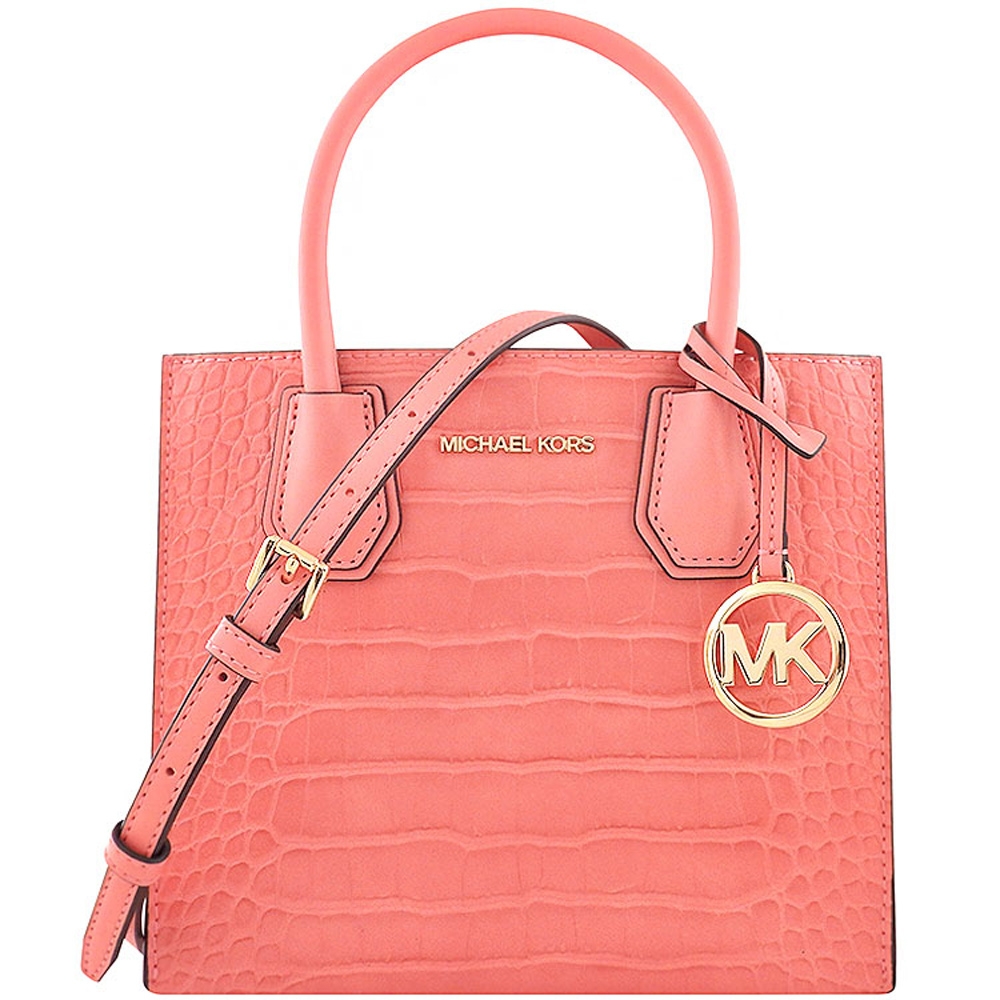 MICHAEL KORS Mercer 鱷魚紋牛皮手提/斜背兩用包(蜜桃粉色)