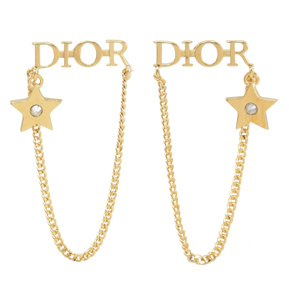 Christian Dior  DIO(R)EARRINGS 氣質垂墜星星立體LOGO針式耳環(金)