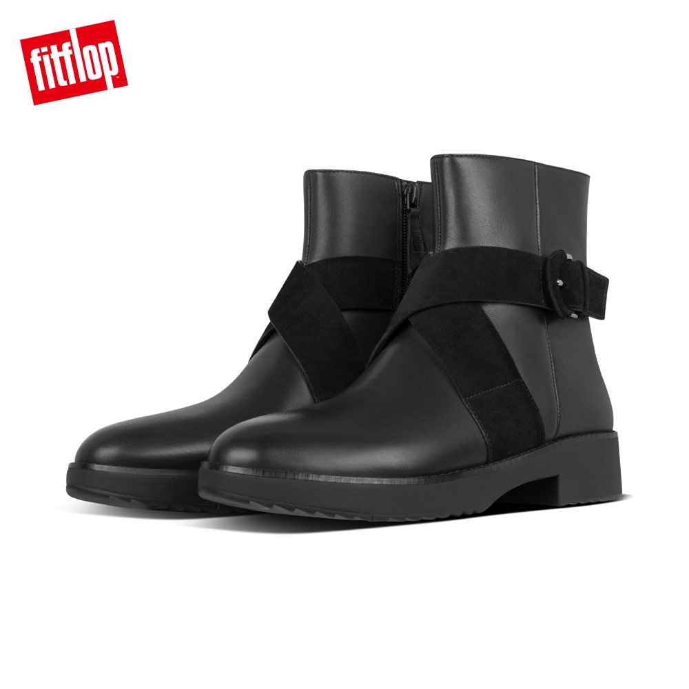 【FitFlop】MONA BUCKLE ANKLE BOOTS 時尚扣環裸靴-女(靚黑色)