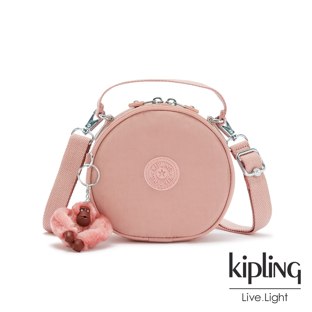 Kipling 玫瑰石英粉圓形手提兩用斜背包-FUN