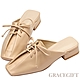 【Grace Gift】Alice聯名-氣質綁帶褶皺低跟穆勒鞋 杏 product thumbnail 2