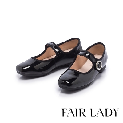 FAIR LADY 日本京都聯名 HAPPYFACE 法式復古鑽釦瑪莉珍平底鞋 漆黑(5B2861)