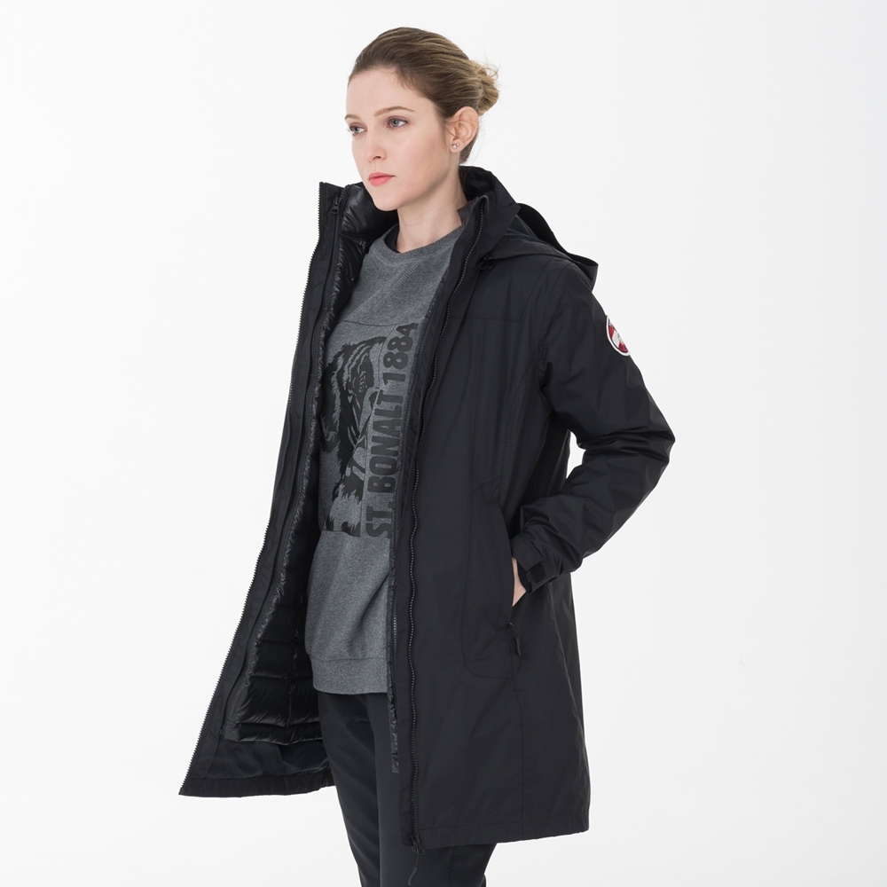 【St. Bonalt 聖伯納】女款兩件式4in1中長款羽絨衝鋒衣 (8160-黑色) 防風 防水 保暖