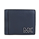 MICHAEL KORS Cooper銀字鏤空MK鵝卵石紋皮革對開式短夾(海軍藍/含零錢袋) product thumbnail 1