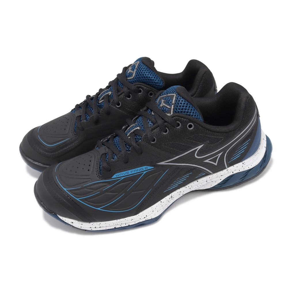 Mizuno 羽球鞋 Wave Fang 2 Wide 男鞋 寬楦 黑 藍 回彈 襪套 室內運動 運動鞋 美津濃 71GA2313-12