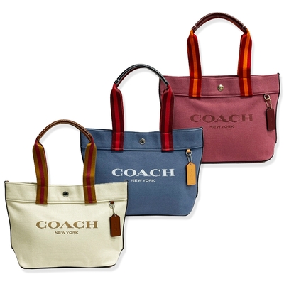 COACH 字母LOGO帆布手提/肩背兩用托特包(小款-多色供選)