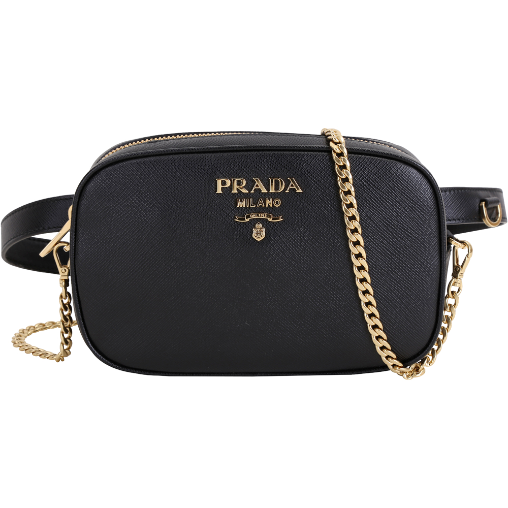 PRADA Saffiano 金字防刮牛皮鍊帶/腰包(黑色)