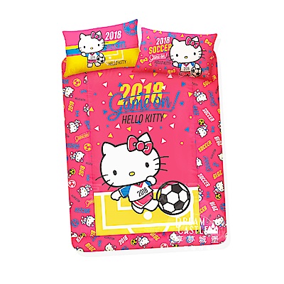 享夢城堡 雙人床包枕套5x6.2三件組-HELLO KITTY 2018世足-粉.紅