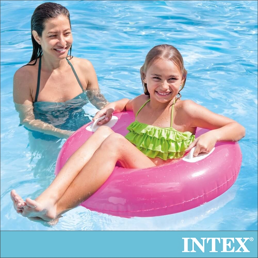 INTEX 亮彩雙握把充氣泳圈-直徑76cm(隨機出貨)-適8歲以上(59258)