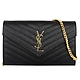 YSL MONOGRAM 黑色V型縫線珍珠紋皮金鍊手拿/斜背包(10卡) product thumbnail 1