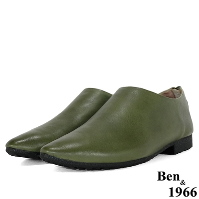Ben&1966高級頭層擦色牛皮流行尖頭包鞋-綠(208262)