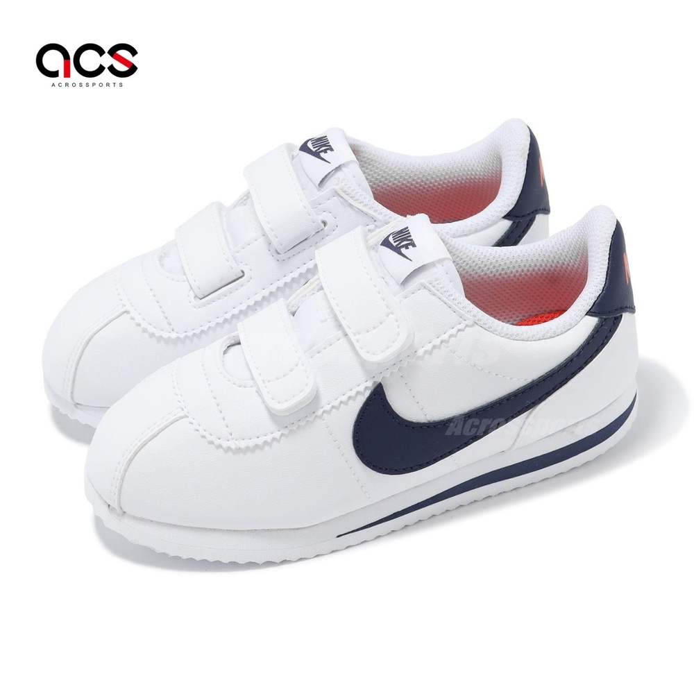 Nike 休閒鞋 Cortez Basic 小童鞋 白 藍 魔鬼氈 皮革 嬰兒鞋 小朋友 904769-106