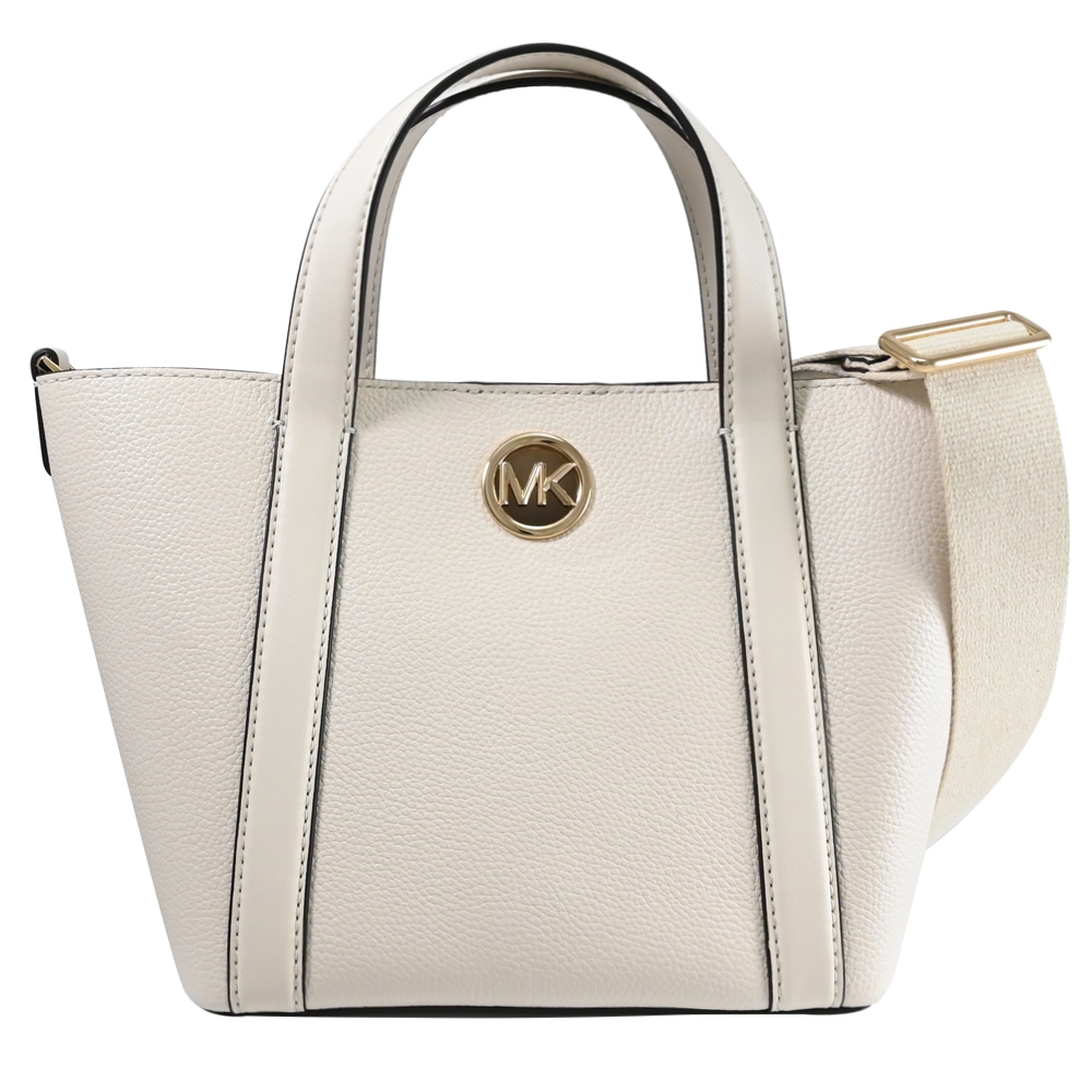 MICHAEL KORS HADLEIGH 經典MK LOGO素面手提斜背兩用小托特包(奶白)