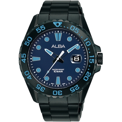 ALBA 雅柏 經典運動潛水造型手錶 送禮首選-42mm/黑x藍 (AS9N27X1/VJ42-X322B)