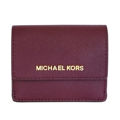 MICHAEL KORS JET SET防刮真皮扣式鑰匙零錢包(酒紅) (展示品)