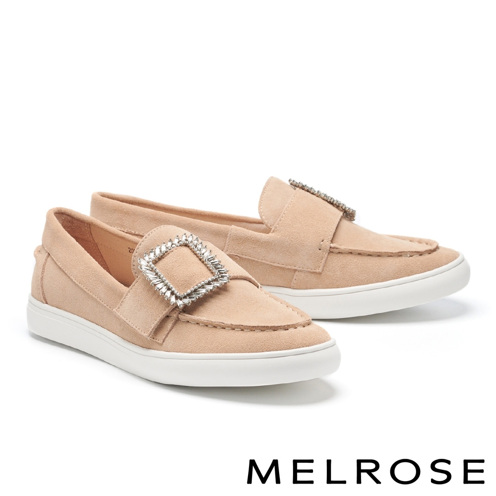 休閒鞋 MELROSE 質感時尚方鑽飾全真皮厚底休閒鞋－米