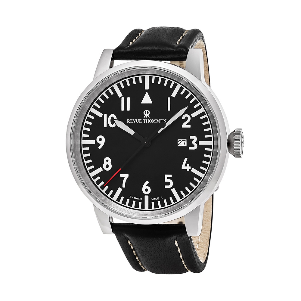 REVUE THOMMEN 梭曼錶 Airspeed系列 超大錶徑飛行自動機械男錶 黑面x皮帶/47mm (16053.2537)