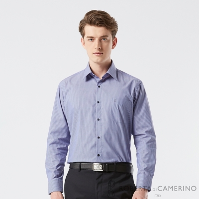 【ROBERTA 諾貝達】男裝 藍色長袖襯衫-魅力修身 舒適穿搭-條紋款
