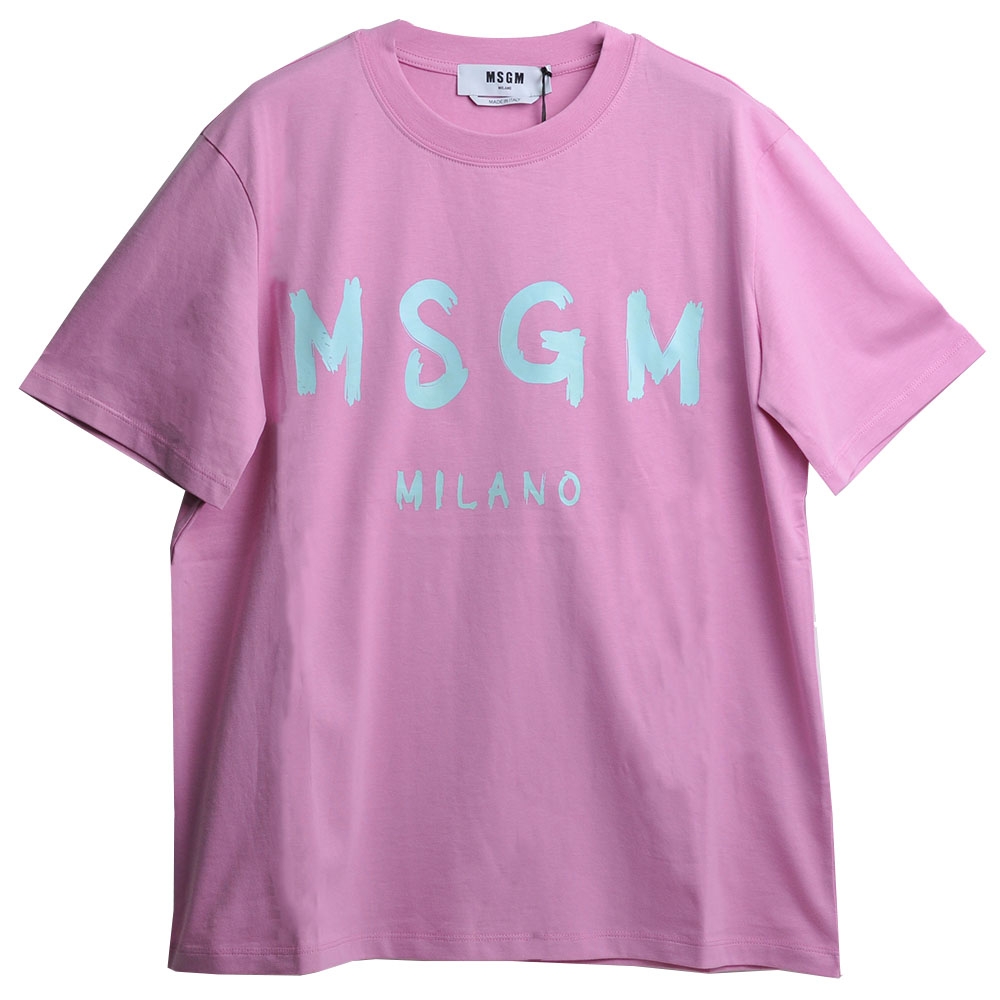 MSGM 義大利製經典油漆塗鴉字母LOGO圓領T恤(玫瑰粉)