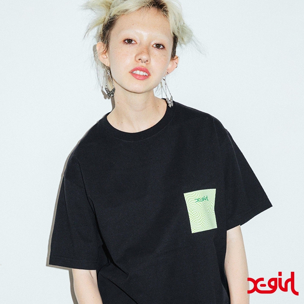 X-girl CHECKERED FACE S/S TEE方格經典LOGO短T-黑